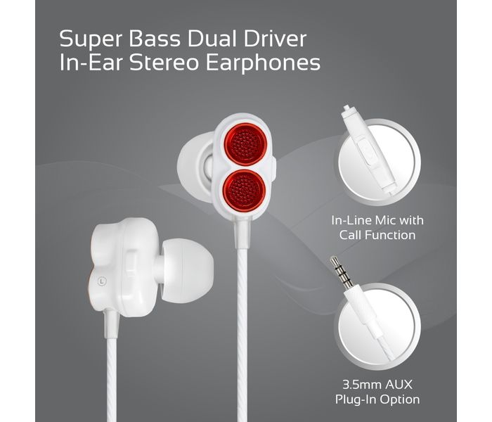 Promate Ivory Super Bass Dual Driver In-Ear Stereo Earphones, Red - Zoom Image 1