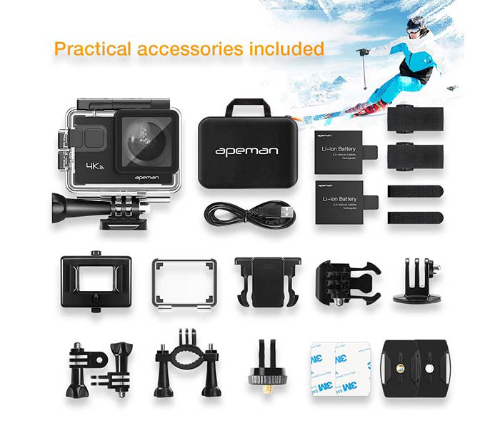 Apeman A80R 4K 20MP Wi-Fi Ultra HD 40M Underwater Waterproof Action Camera with Remote - Black - Zoom Image 8