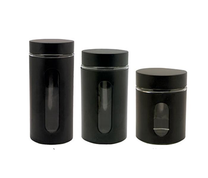 Royalford RF7278 Oval Hole Canister Set - Black, 3 Pieces - Zoom Image