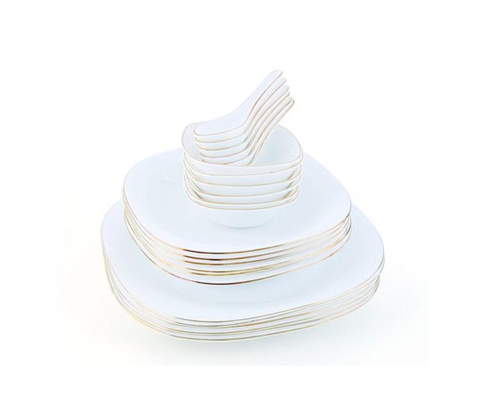 Royalford RF6809 Opal Ware Lyra Square Gold Line Dinner Set - White, 96 Pieces - Zoom Image 1