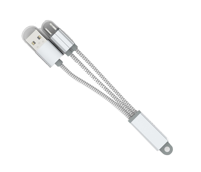 Trands TR-CA446-S 2-in-1 Nylon Braided Lightning & Micro USB Keychain Data Cable - Silver - Zoom Image 1