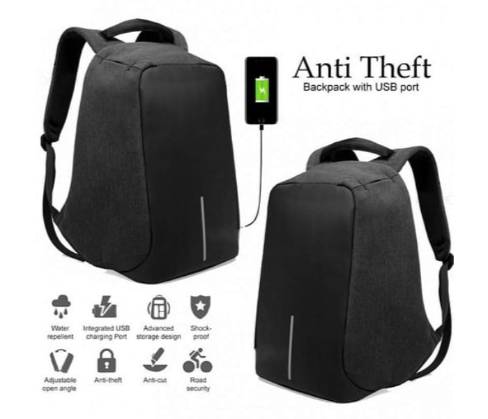 Anti-Theft Backpack 18 Inch with USB Port Black - Zoom Image 5