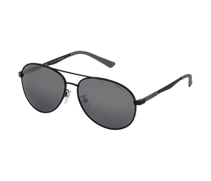 Police SPL344 531X Aviator Matt Black Frame & Grey With Silver Mirror Effect Mirrored Sunglasses for Men - Zoom Image