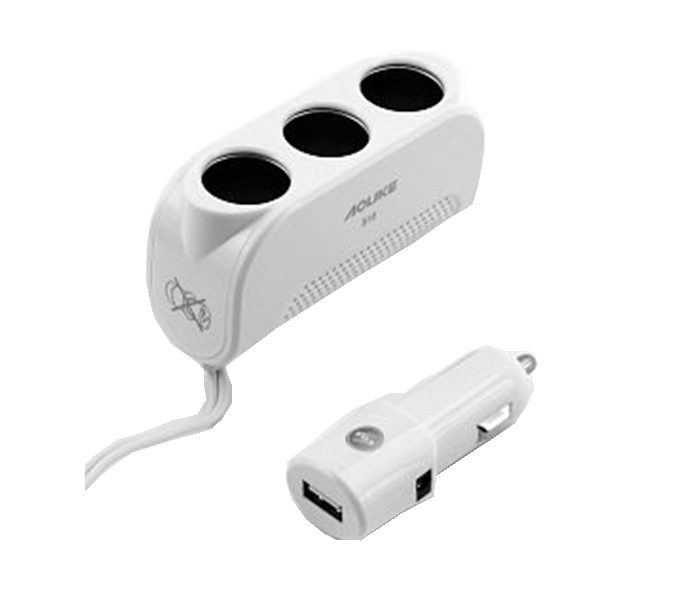 Aolike Single USB Port & 3 Socket Cigarette Lighter Car Charger Splitter, White - Zoom Image 5