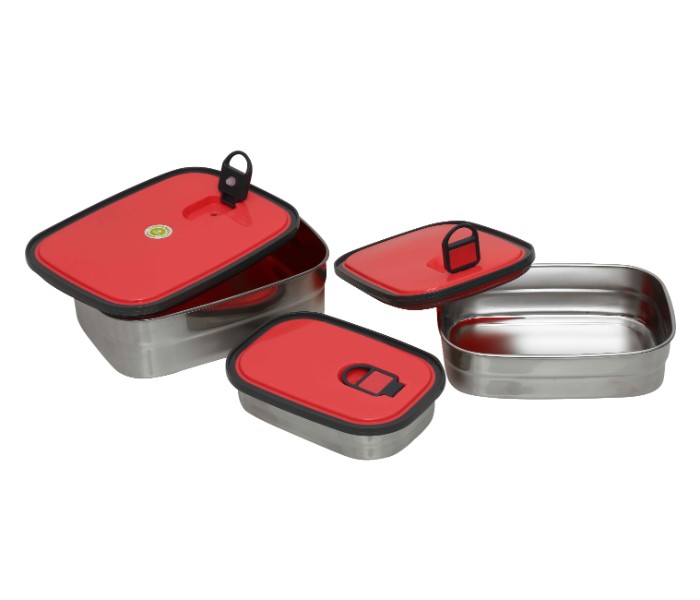 Rectangular Food Container Set of 3 31874 Silver and Red - Zoom Image 1