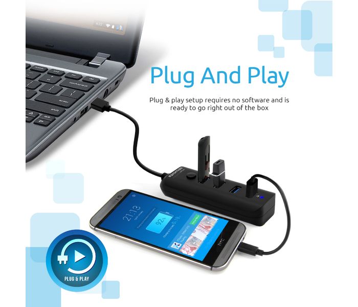 Promate Ezhub Ultra-Fast Portable USB 3.0 Hub with 4 Charge and Sync Ports, Black - Zoom Image 7