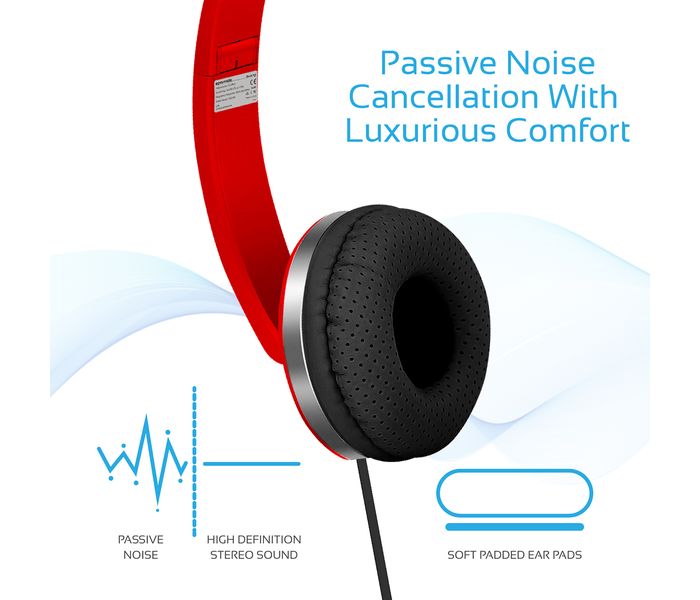 Promate Swing Dynamic On-Ear Stereo Headset with Hi-Fi Sound, Red - Zoom Image 4