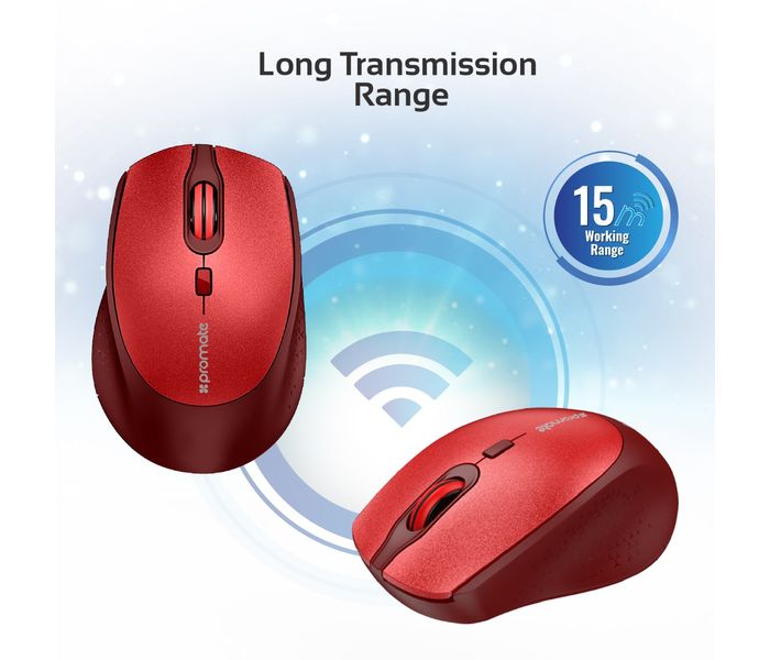 Promate Clix-5 2.4GHz Wireless Optical Mouse with Precision Scrolling, Red - Zoom Image 4