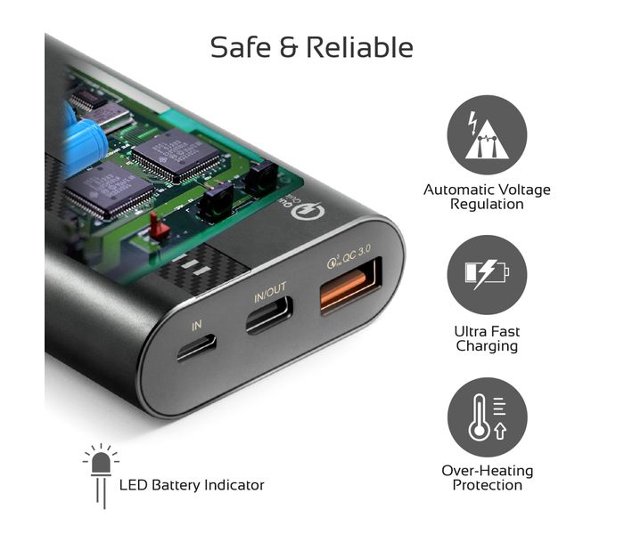 Promate Powertank-10 Portable 10000mAh with QC 3.0 and Over Charging Protection - Black - Zoom Image 3