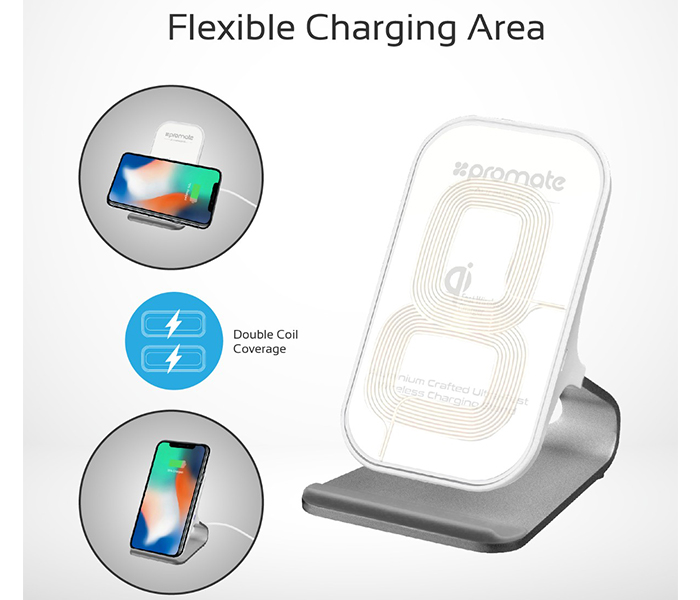 Promate AURADOCK-5 Aluminium Crafted Ultra Fast Wireless Charging Stand - Silver - Zoom Image 4