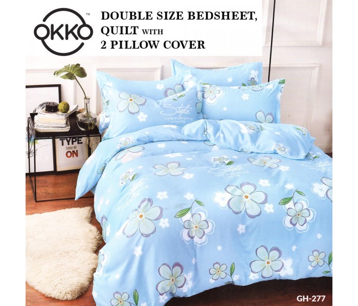 Okko OK33786 Elegant Double Size Bedsheet, Quilt and 2 Pillow Cover Sky Blue - Zoom Image 2