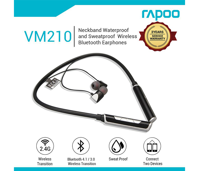 Rapoo VM210 Wireless Neckband Earphone - Black 18153 - Zoom Image 2