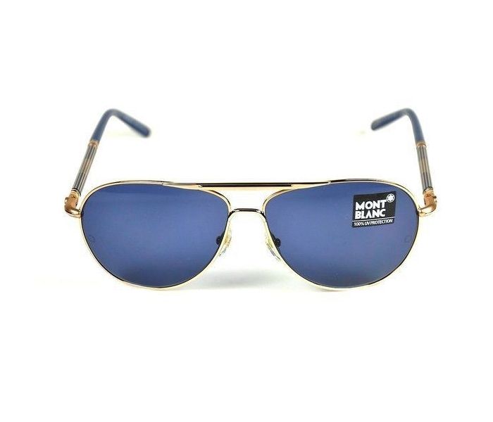 Mont Blanc MB 512S 28v Aviator Gold & Navy Blue Frame and Navy Blue Mirrored Sunglasses for Men - Zoom Image 3