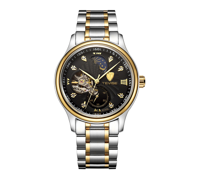 Tevise 8122A Men's Moon Phase Automatic Mechanical Watch - Gold & Black - Zoom Image