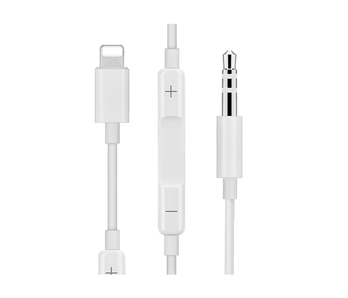 MH021 Lightning to 3.5 mm AUX Audio Wire Control Adapter Cable - 1 Meter, White - Zoom Image 2