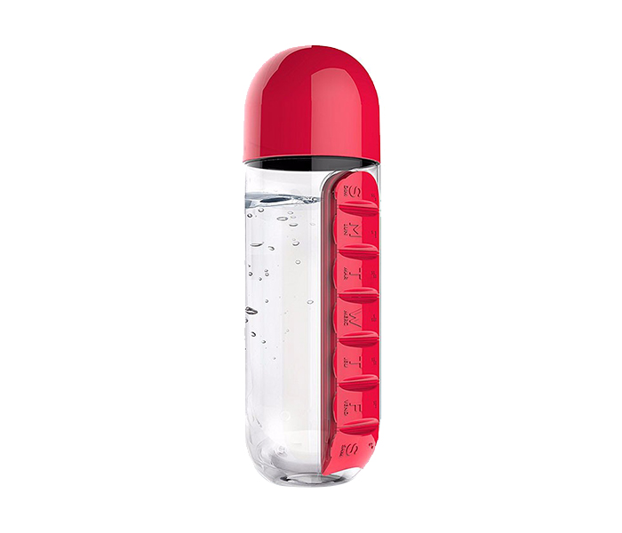 600ml Pill & Vitamin Organizer Water Bottle - Red - Zoom Image 1