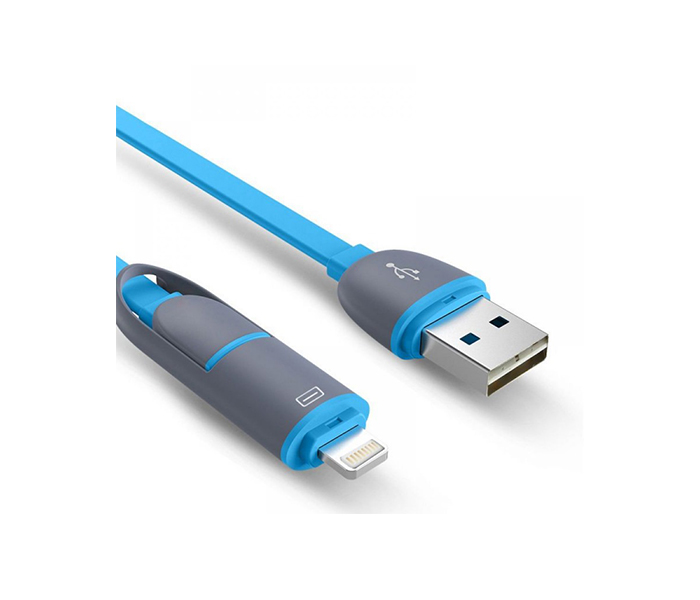 iends IN-CA9546 2-in-1 Flat USB Cable with Micro USB & Lightning Connectors - Blue - Zoom Image 2