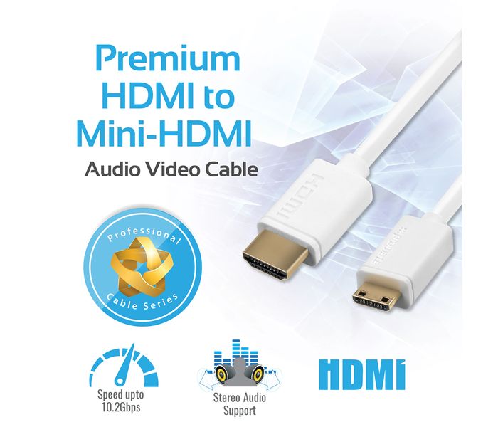 Promate LinkMate-H2 High Speed Premium 24K Gold Plated HDMI to Mini-HDMI Cable - White - Zoom Image 6