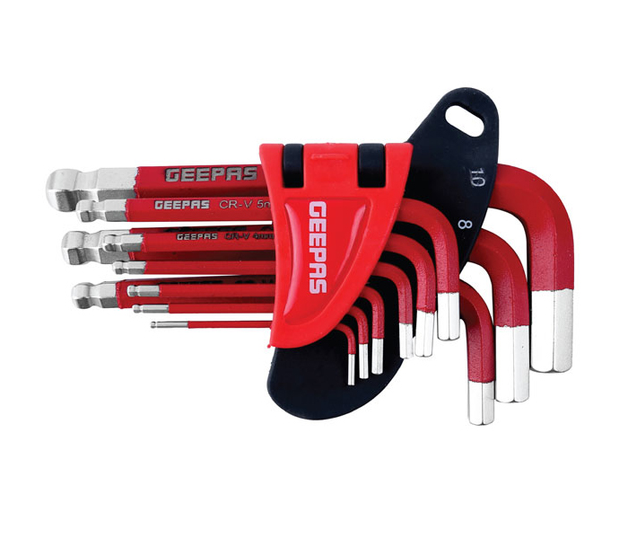 Geepas GT59028 9Pcs Short Arm Imperial Hex Key Set Red - Zoom Image