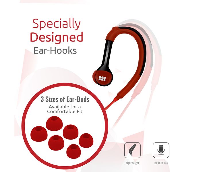 Promate Glitzy Premium In Ear Noise Isolating Earhook Over-Ear Headphones, Red - Zoom Image 2