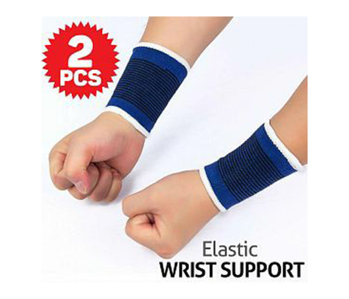 YC801 Wrist Support Adjustable Fit Elastic Knitted Sports Protection Sweatbands Set - 2 Pieces, Blue - Zoom Image 2