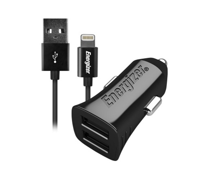 Energizer DCK2CULI3 Car Charger with 1 Mater Lightning Cable - Black - Zoom Image 2