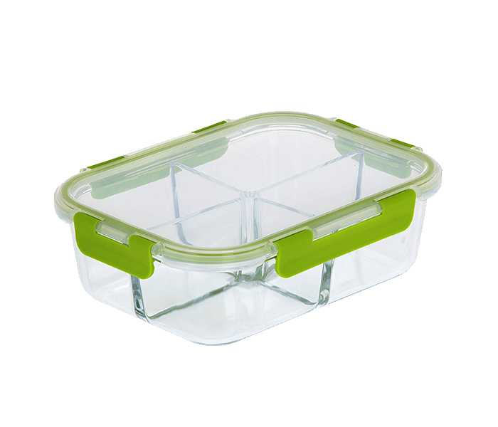 Royalford RF9218 4 Compartment Food Container - 1520 ml, Clear & Green - Zoom Image 1