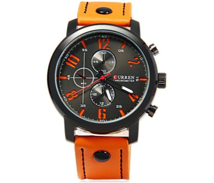 Curren 8192 Quartz Watch With Leather Band For Men Orange And Black - Zoom Image 2