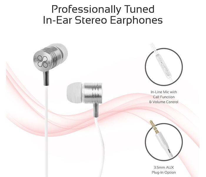 Promate Meta Universal In Ear Noise Isolation Stereo Earphone - White - Zoom Image 1