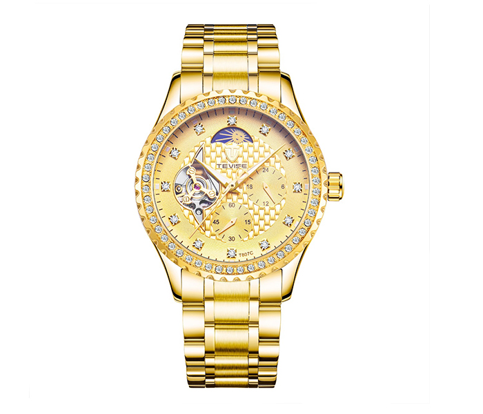 Tevise T807C Skeleton Men's Automatic Sun Moon Phase Watch - Gold - Zoom Image