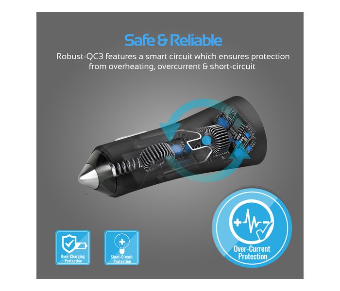 Promate Robust-QC3 Car Charger with Qualcomm Quick Charge 3.0 Dual USB Port, Black - Zoom Image 4