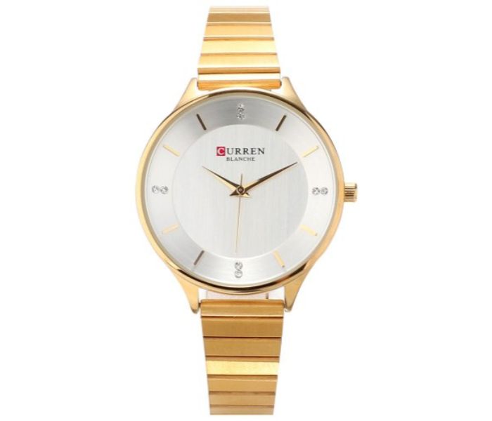 Curren 9041 Analog Quartz Watch For Women Gold and White - Zoom Image