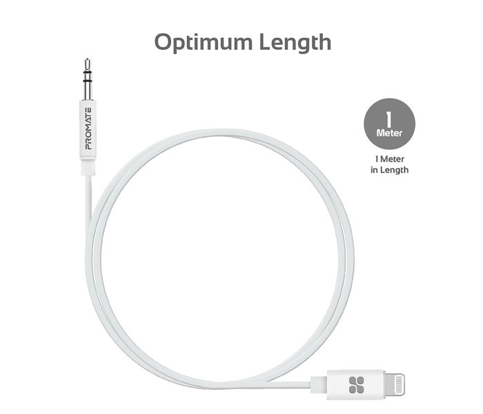 Promate AudioLink-LT1 Apple MFi Certified 3.5mm Lightning AUX Cable - White - Zoom Image 6