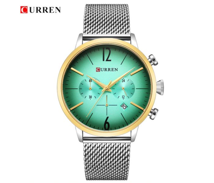 Curren 8313  Luxury Quartz Watch For Men Silver And Green - Zoom Image