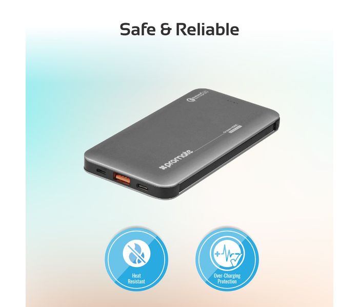 Promate Crown-10QC 10000 mAh Portable Power Bank with 18W USB Type C Charging Port, Grey - Zoom Image 10