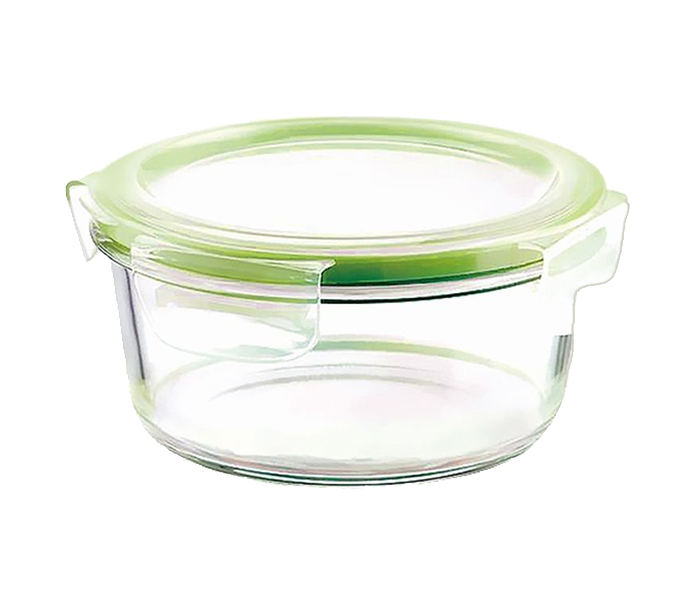 Royalford RF9501 Round Glass Airtight Container - 400ml, Clear & Green - Zoom Image