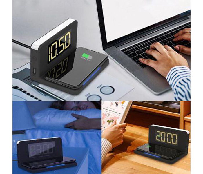 Zen 3-In-1 Wireless Charger with Digital LED Alarm Clock & Night LED Light - Black - Zoom Image 4