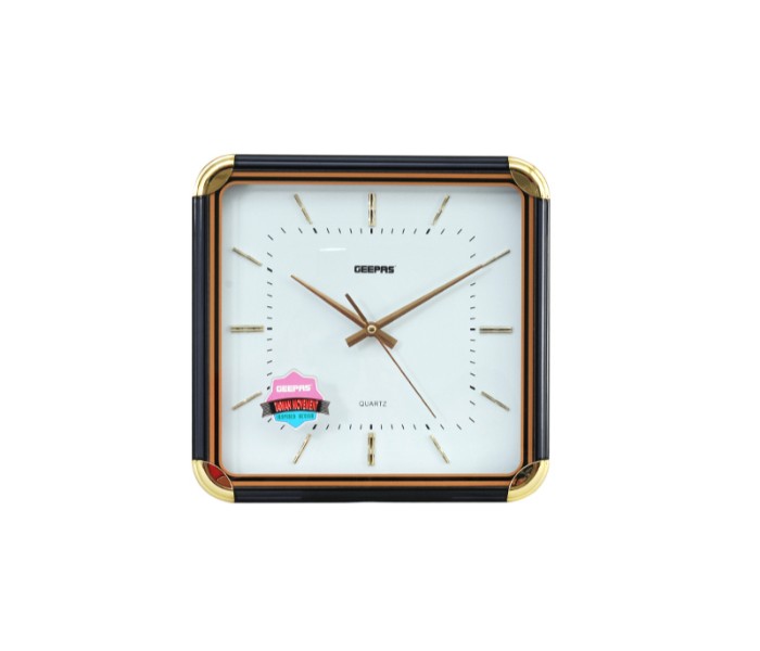 Geepas GWC3384 Wall Clock Glass Print Black and Gold - Zoom Image