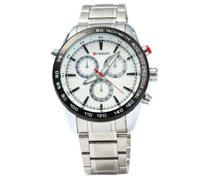 Curren 8189 Stainless Steel Analog Watch For Men Silver And White - Zoom Image 3