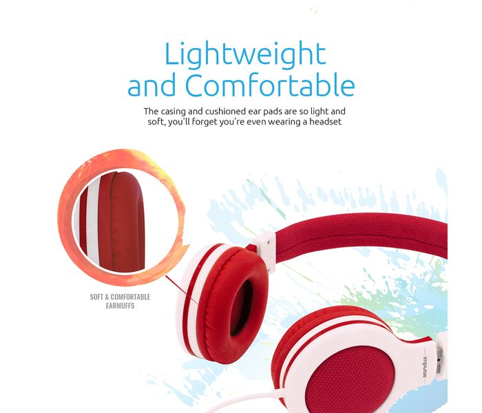 Promate Impulse Kid Friendly On Ear Wired Headset with Noise Cancellation, Red - Zoom Image 4