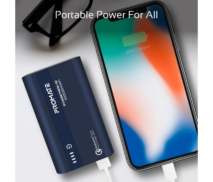 Promate Powertank-10 Portable 10000mAh with Qualcomm QC 3.0 and Over Charging Protection - Blue - Zoom Image 5