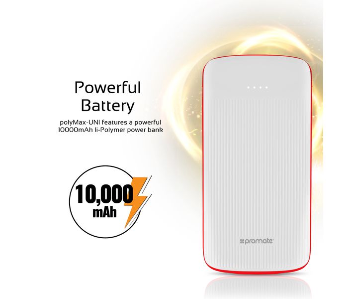 Promate PolyMax-UNI 10000 mAh Power Bank with USB Type C, White - Zoom Image 2