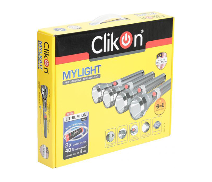 Clikon CK7774 4 In 1 Rechargeable LED Flash Light - Grey - Zoom Image 3