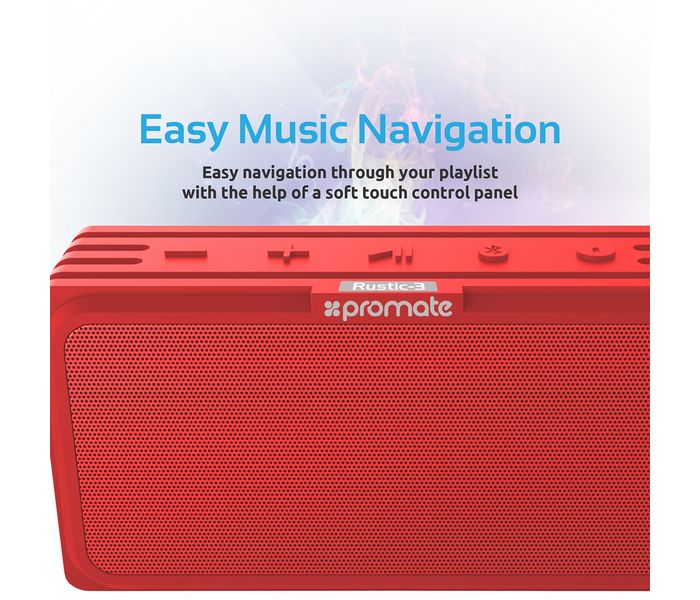 Promate Rustic-3 10W IPX6 Waterproof Wireless Speaker with Micro SD Card Slot - Red - Zoom Image 2