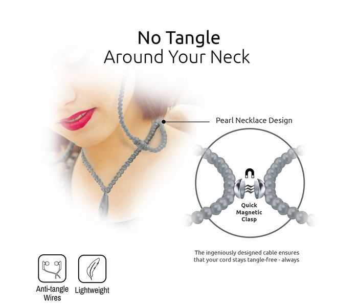 Promate Pearli Necklace Stereo In Ear Headset with Noise Cancelling, Grey - Zoom Image 3