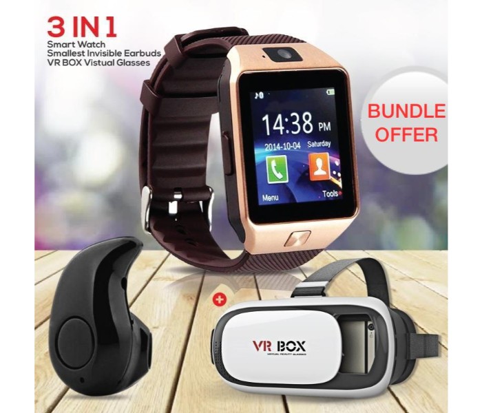 3 In 1 Gift Set of Sporty Bluetooth Smart Watch, Memory Card and Sim Card Slot, Smallest Wireless Invisible Bluetooth Earbuds, Virtual Reality Box Glasses GSPB31 Assorted - Zoom Image 4