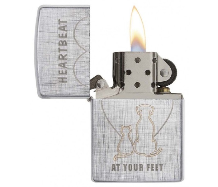 Zippo 29258 28181 Cat and Dog Heart Beat Lighter Silver - Zoom Image 1