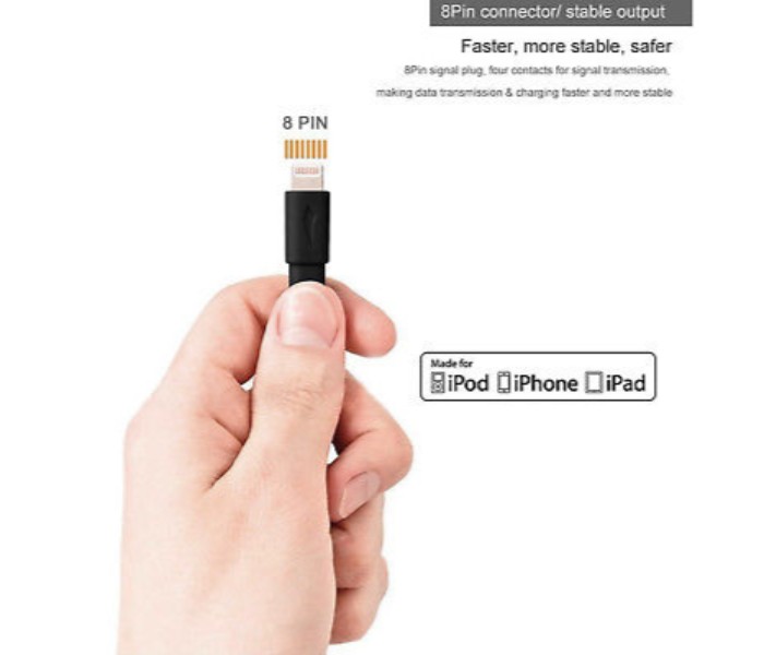 1 Meter Lightning 8 Pin USB Rapid Charging Cable for all Apple IOS Devices LC7 - Black - Zoom Image 3