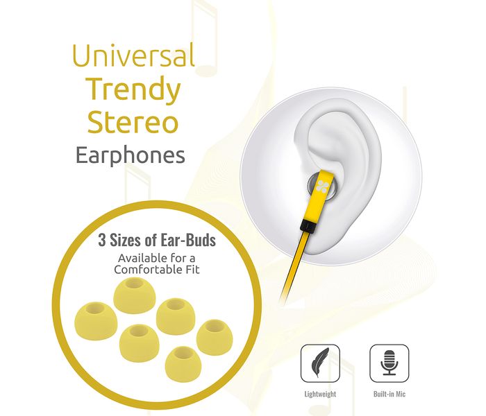 Promate Swish Universal Trendy Stereo Earphone with Noise Isolation, Yellow - Zoom Image 2