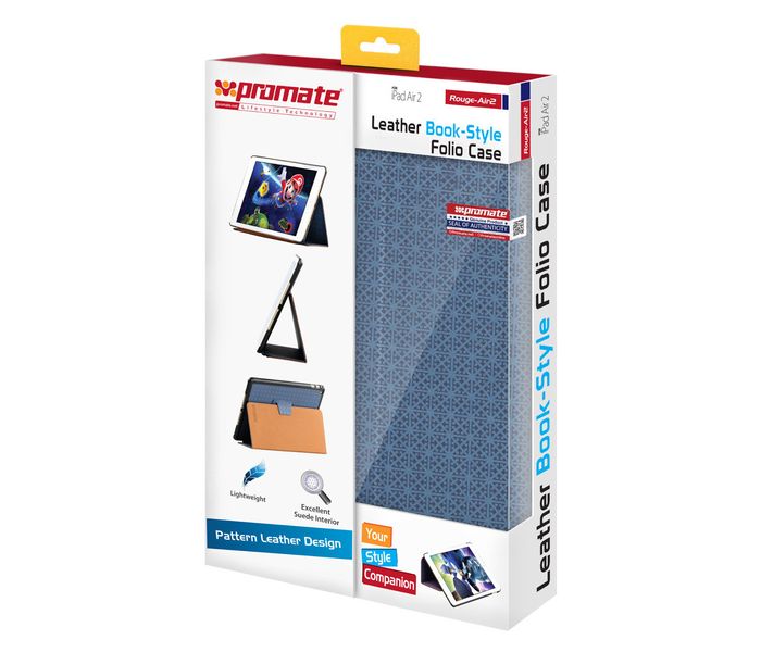 Promate Rouge-Air2 Leather Book-Style Folio Case For iPad Air 2 - Blue - Zoom Image 3